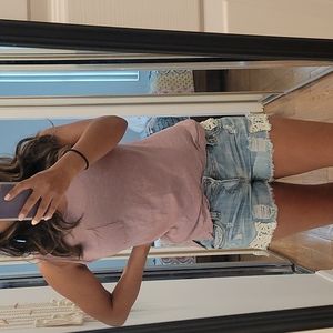 Crochet denim shorts